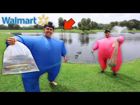 1v1 FAT SUIT CHALLENGE BIGGEST FISH FOR BACKYARD POND !!