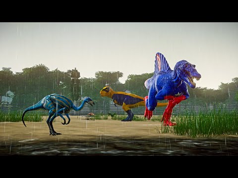 Wolverine T-REX vs Captain America Spino & Deadpool I-REX Dinosaurs Fight | Jurassic World Evolution