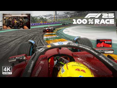 Lewis Hamilton's Ferrari SF25 - 2025 Brazilian GP 100% Race | F1 25 Steering Wheel Gameplay