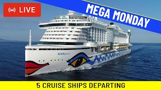 SHIPS TV - 5 Cruise Ships Departing MEGA Monday Port of Southampton (LIVE) Ship Spotting
