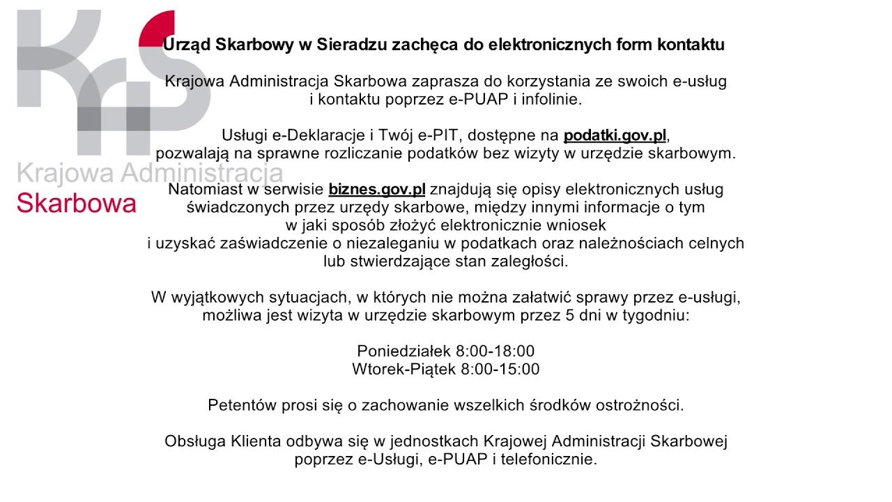 Komunikat Urzędu Skarbowego w Sieradzu