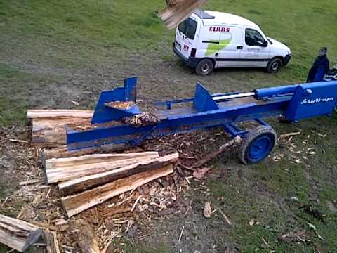 Holzspalter Liegendspalter 40 tonnen 2,5 meter 3/3 mit umgebauten Baustoffkran bestückt