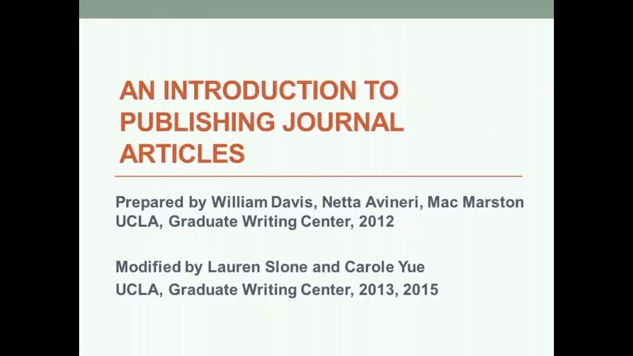 Intro to Publishing Journal Articles General (2016)