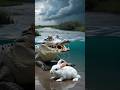 🐰Cute rabbit rescued the poor little crocodile #shortsfeed #shorts #rabbit #cat #kitten #funny #ai