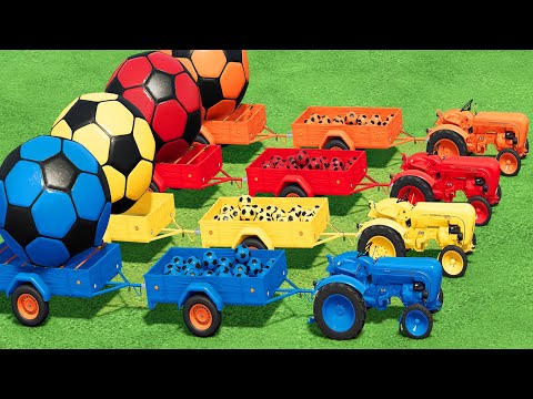 TRANSPORTING SOCCER BALL with MINI PORSCHE TRACTORS & COLORED TRAILER! Farming Simulator 22