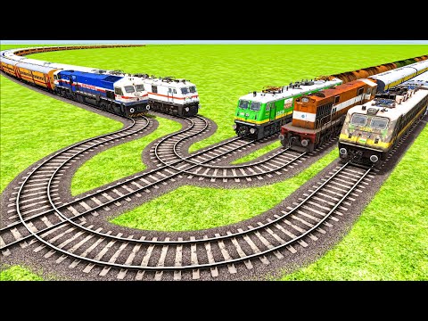 Impossible Five Risky Very Curved Overlapping Rail Tracks Vs Train Crossing - BeamNG.Drive
