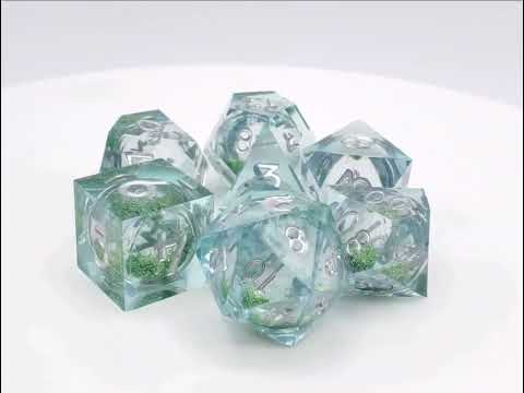 Old School Sharp Edged Emerald Fury Liquid Infused Dice Set Video
