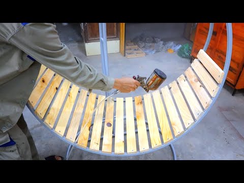 Make swings from iron and beautiful wood / Round egg swing hanging metal frame