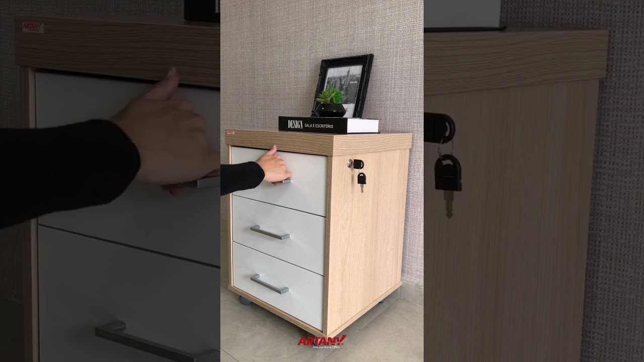 Thumbnail do vídeo - Gaveteiro Tamburato 3 Gavetas - Carvalho/Branco