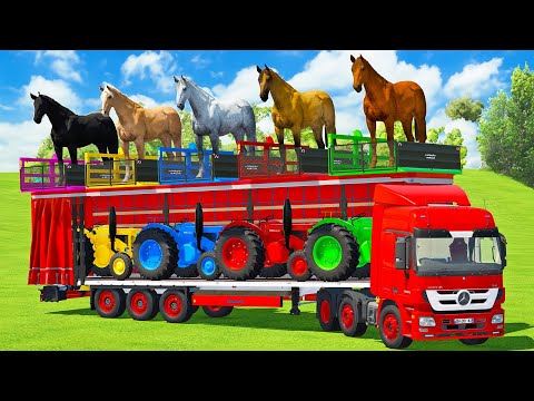 TRANSPORTING HORSES & WHITE CABBAGE WITH CLAAS, CASE TRACTORS & MERCEDES TRUCK - FS22