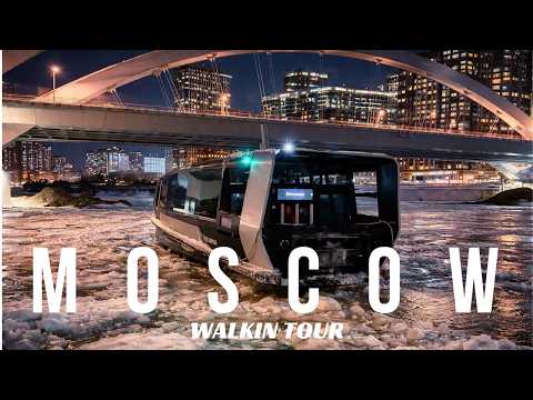 📍 Akademika Koroleva Bridge, Electric River Trams & Shelepikhinskaya Embankment | 4K HDR ❄️🌉🚋