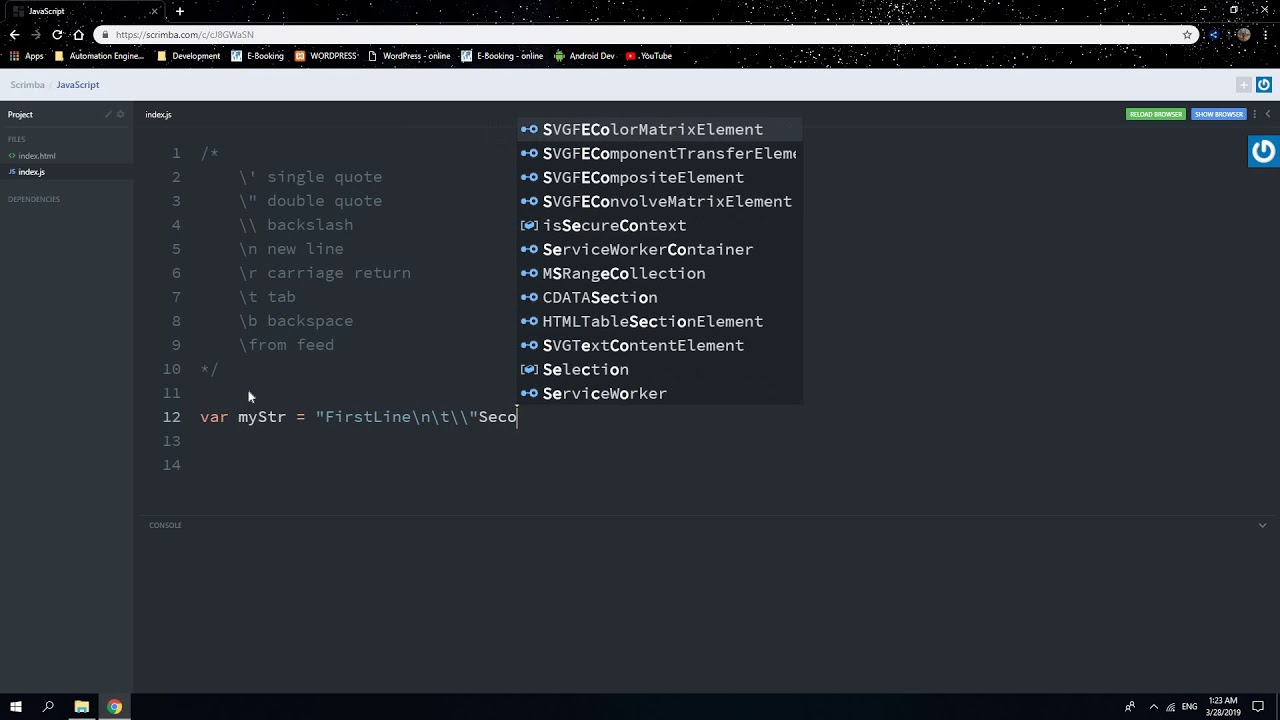 JavaScript 12 - Escape Sequences in Strings