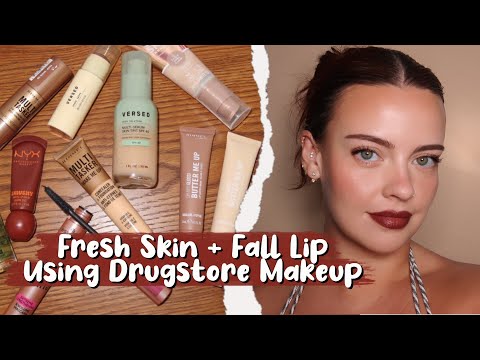 Fresh Skin & A Bold Lip 🍂 Full Face of Drugstore Makeup for Fall | Julia Adams