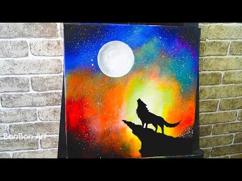 Simple Acrylic Painting #4 / Acrylic Painting for Beginners / Wolf & Moon Acrylic Painting Tutorial