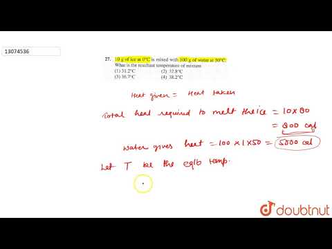 10 g of ice at `0^@C` is mixed with 100 g of water at `50^@C`. What is the resultant