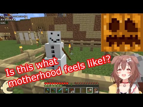 VTuberSubs - Korone builds a snowman, it breaks free【Hololive/Eng Sub】【Minecraft】