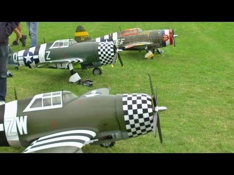 4 X 250cc MOKI POWERED WW2 P-47 THUNDERBOLTS - 1/4 SCALE COMP ARF AT WILLIS WARBIRDS - 2017