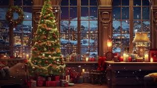 Peaceful Night at Cozy Christmas Ambience 🎄❄️ Warm Instrumental Christmas Jazz Music & Snow Falling