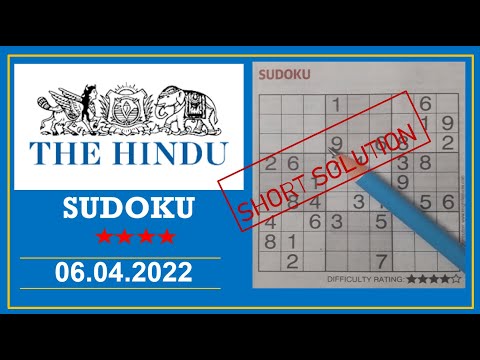 The Hindu  Sudoku Apr 06, 2022 - 4 Star - Short Solution