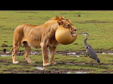Unbelievable! Heron Faces Off with a Lion in the Wild