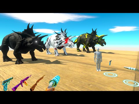 COLOR TRICERATOPS and FPS AVATAR RESCUE MISSION DEATH RUN - Animal Revolt Battle Simulator
