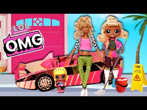 LOL OMG Doll Family Cleaning Morning Routine with Barbie Toys