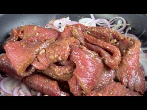 Easy Lemon Pepper Beef Strips with Caramelized Onions.