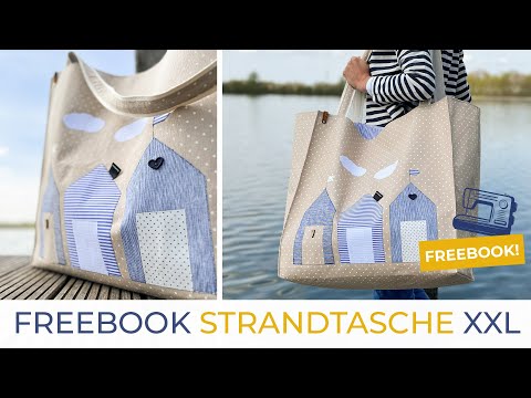 Strandtasche nähen ♥ Freebook Maritime XXL Strandtasche | Stoffe Hemmers