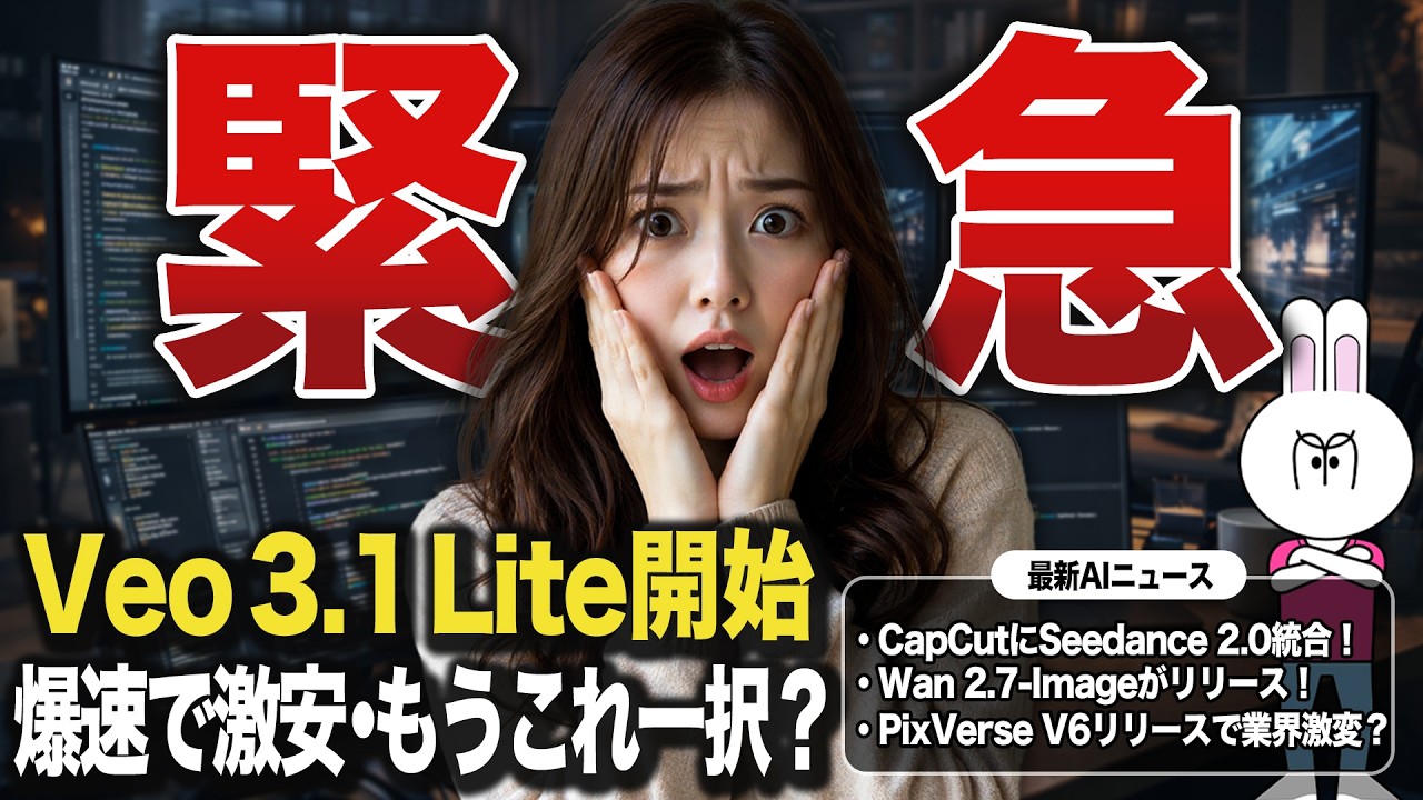 【ついにGoogleが動く】Veo3.1 Lite解禁で価格破壊…動画制作の常識が終わる【超最新AIニュース】