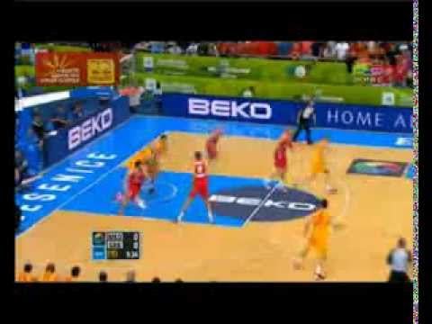 MAKEDONIJA - SRBIJA KOSARKA prvi poeni za makedonija Vojdan Stojanovski trojka 06.sep.2013