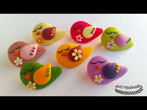 ~JustHandmade~ How to make a polymer clay (fimo) cute bird brooch