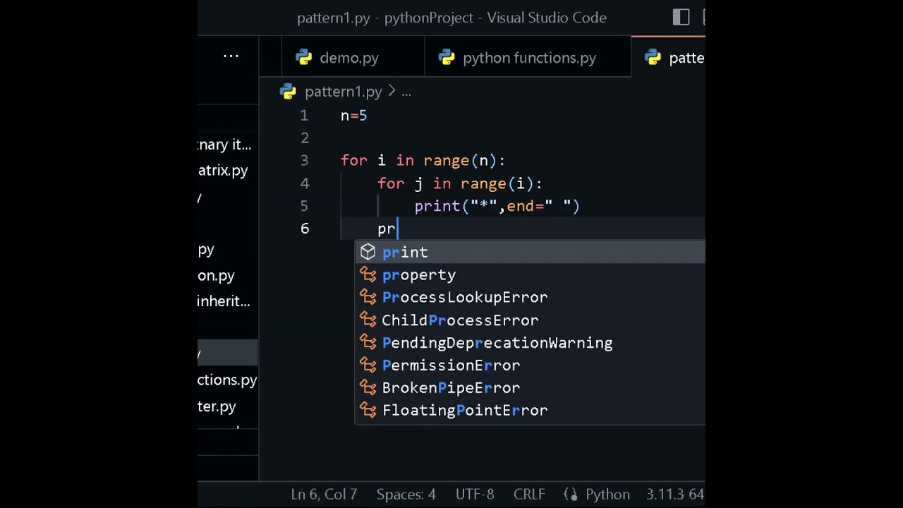 pattern in python #programming #coding #pythonic #pythonprogramming #viral #code  #shorts