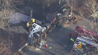 Crane Truck Topples Over On Staten Island