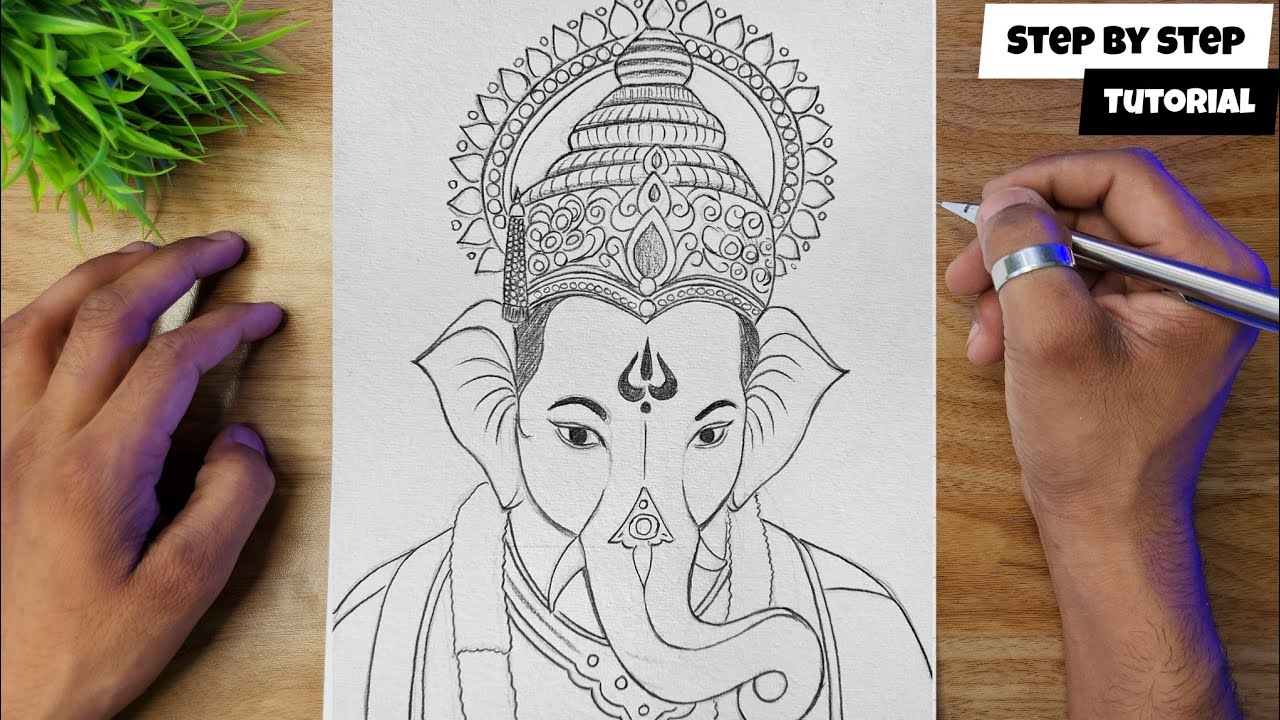 EASY Lord Ganesha Drawing Step By Step Tutorial || Ganpati Pencil Drawing @AjArts03 