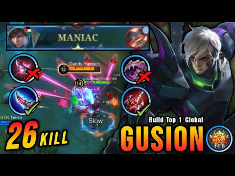 26 Kills + MANIAC!! New OP Build for Gusion (ONE SHOT DELETE) - Build Top 1 Global Gusion ~ MLBB