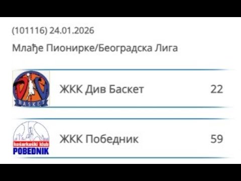ŽKK Div Basket - ŽKK Pobednik 22-59 (mlađe pionirke) 24.01.2026.