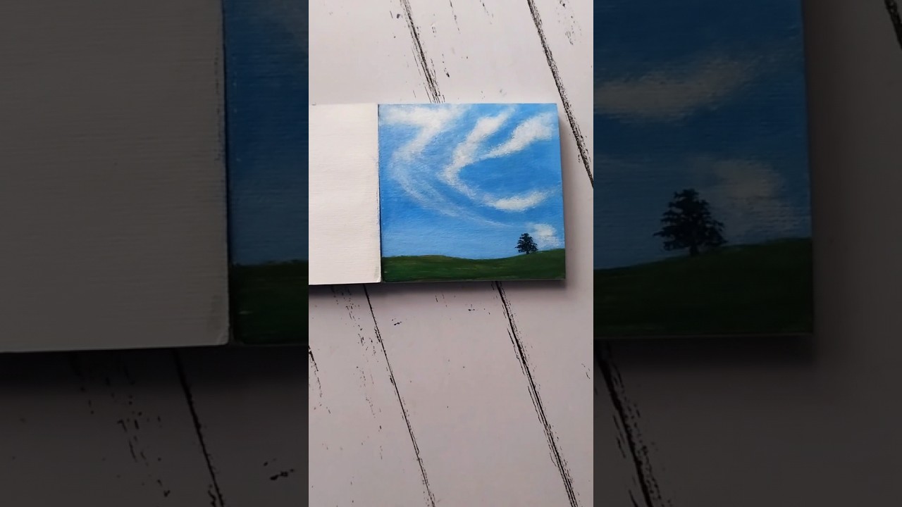 Lone tree under the blue sky painting 💙🎨 #youtubeshorts #like #trending #ytviral #acrylic #landscape