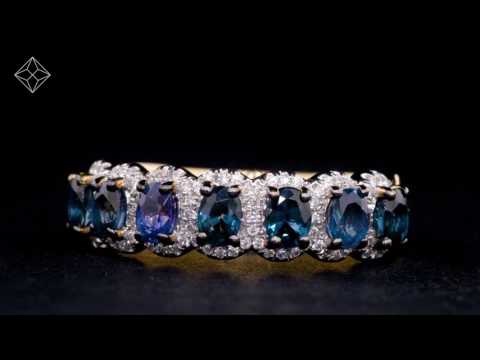 Sapphire and Diamond Halo Asteria Eternity Ring in 18K White Gold Version - FT89-UY