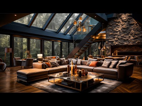 Serene Jazz Atmosphere - Rainy Day Retreat in a Cozy Forest Cabin with Crackling Fireplace Sounds🌧️