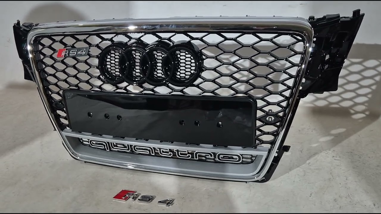 Audi A4 B8 2007-2015 рр. Передня решітка з написом Quattro RS-style (2007-2011, чорна) Video 1