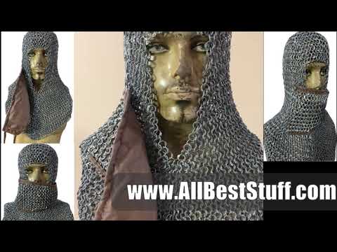 Watch YouTube Video for Round Riveted Aluminum Side ventail Coif Chain Mail Hood