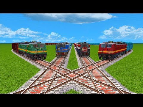 4 INDIAN TRAINS CROSSING ON CRISS-CROSS X RAILROAD TRACKS #12 | indian railway-Train Simulator 2022
