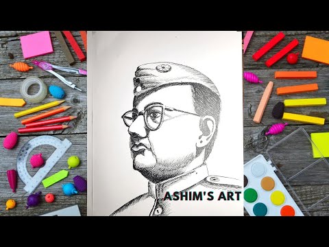 Portrait Of Subhas Chandra Bose |Using Black Pen |Ashim's Art