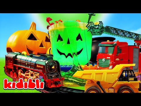 Let's Play with Halloween Toys & Slime 🚂 Fun Adventure with Train & Excavator for Kids | Kidibli