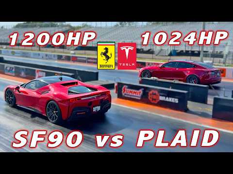 1,200 HP Ferrari SF90 vs Tesla Plaid 1/4 Mile Drag Race * New Personal best * Charged by EVDANCE