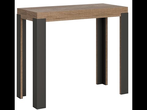 Console extensible bois foncé et pieds métal anthracite 8 personnes 40 à 196 cm Liva