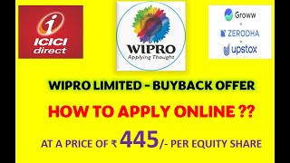 WIPRO BuyBack Offer / Tender - How to APPLY Online ( ICICI Direct & Other Platforms)