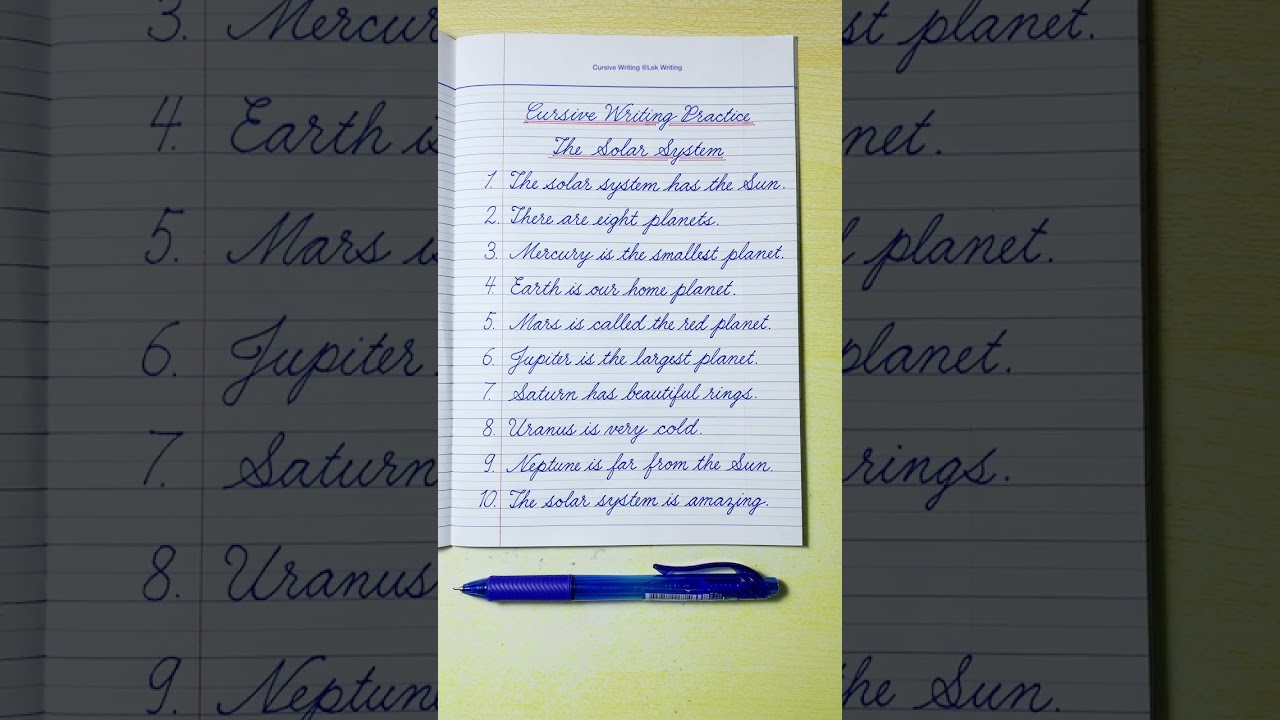 Cursive Writing | 10 Lines Essay on The Solar System | English Writing |Cursive Handwriting Practice