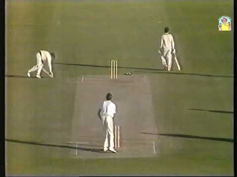 Disaster! Ian Healy slips leaving a fuming Steve Waugh stranded during the 2nd Texaco Cup ODI 1989