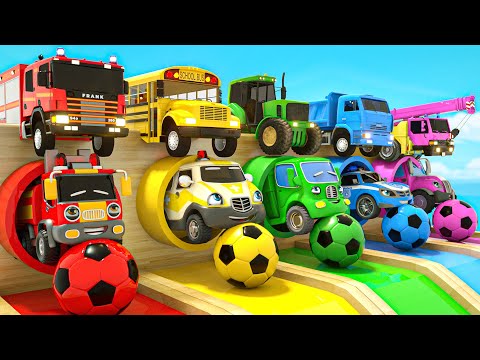 Baby car jumps out of the slide - Wheels on the Bus - Baby Nursery Rhymes & Kids Songs